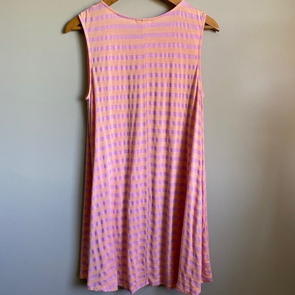 Everly Women's Orange / Lilac Striped  A-Line Tank Top Summer Dress‎ Size Medium - Picture 4 of 10